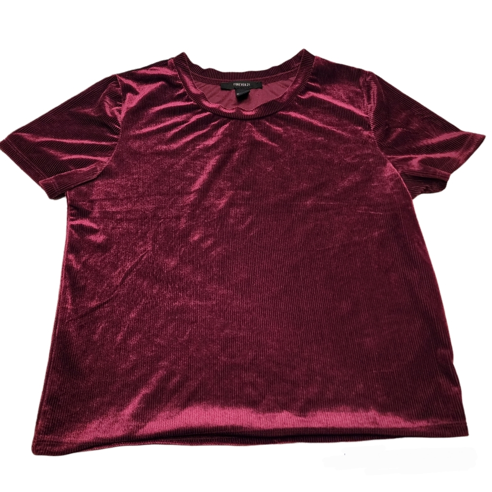 Forever 21 Maroon Gameday Short Sleeve Velvet WomensTop Size Medium